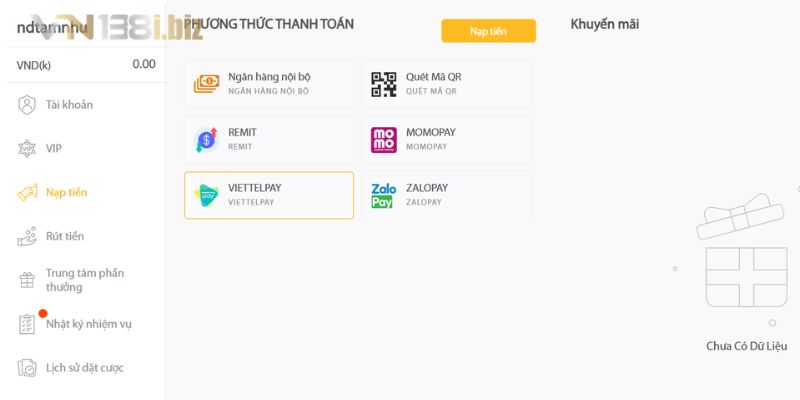 Tuân thủ thao tác nạp tiền không lỗi tại VN138